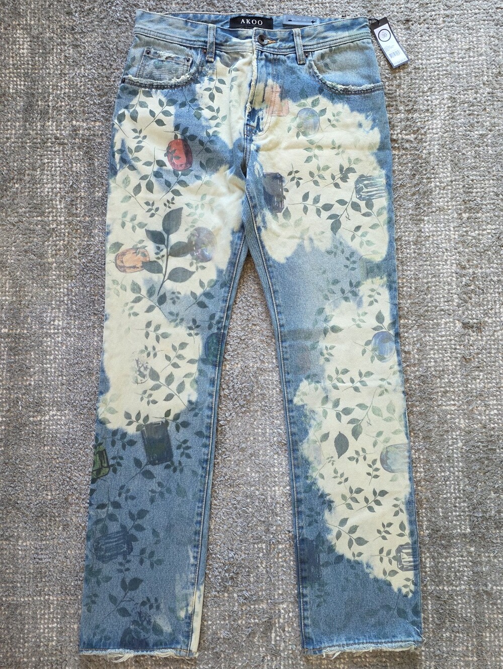 NWT AKOO Karat Jean Culture Fit Narles Bleached Floral Print Jeans Mens 30x32
